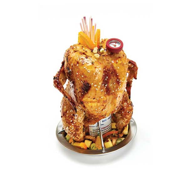 Rôtisseur de poulet - le nouveau porte-poulet en acier inoxydable - canette  de bière grill de poulet - rôtissoire de volaille avec récipient aromatique  17.5 * 17.5 * 20cm