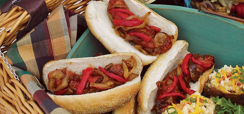 Sausage On A Bun With Caramelized Onions And Peppers | Recipes | Broil ...