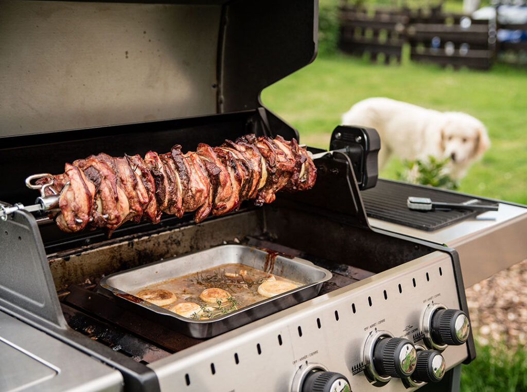 Rotisserie chicken hotsell on gas grill